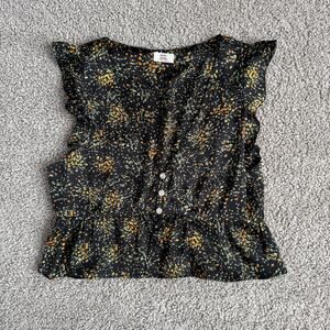 Aritzia Little Moon Rarity Silky Black Printed Blouse Size Small